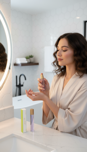 femme qui se parfum salle de bain